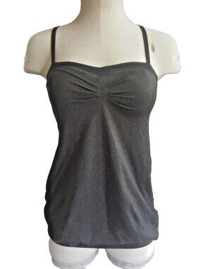 Lululemon PURE Focus Tank in Black Swan dark gray +  black adjustable top EUC 4